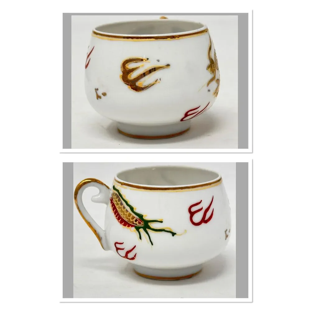 Vintage Japanese Dragonware Moriage Teacup Saucer Geisha Lithophane Fine China